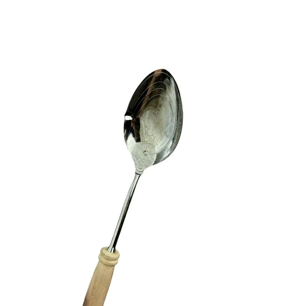 EKCO Serving Spoon measurements Marked Inside Pouring Spout Wood Handle vtg